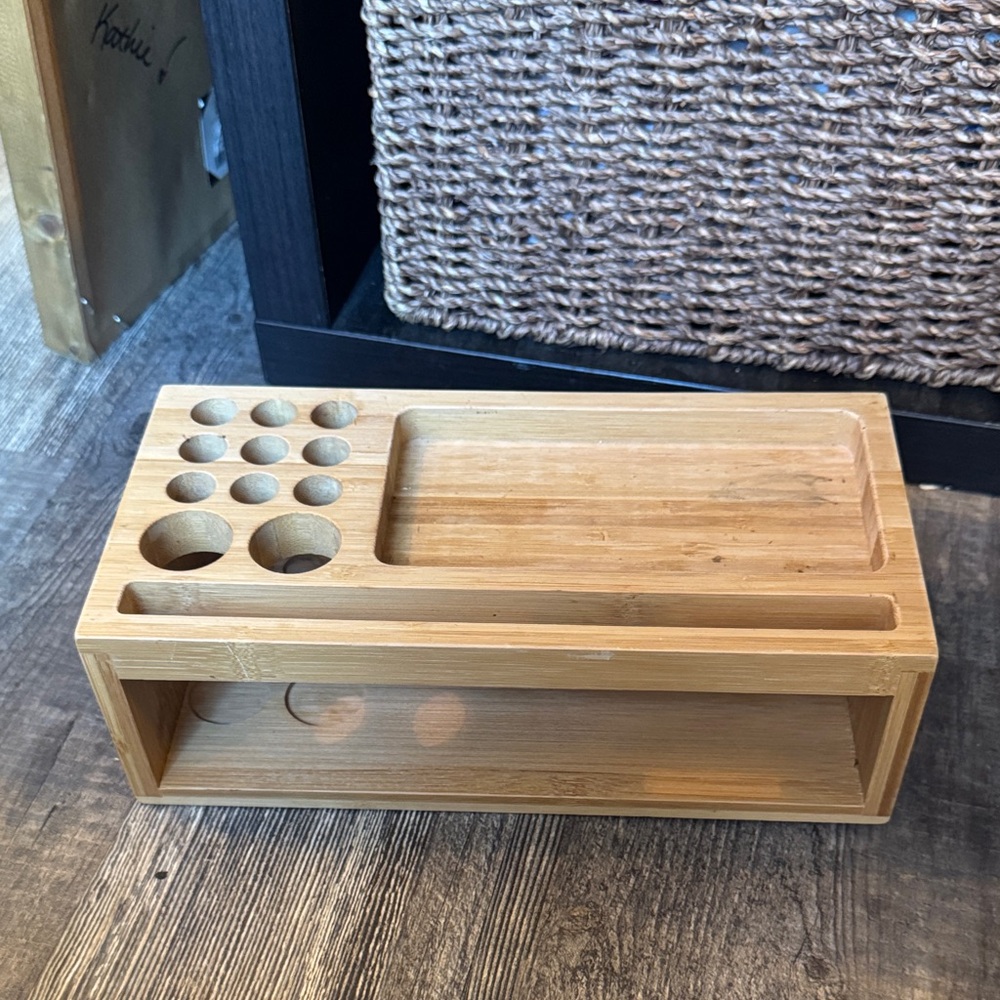 Bamboo Desk or makeup Organizer with Pen and Phone Slots
